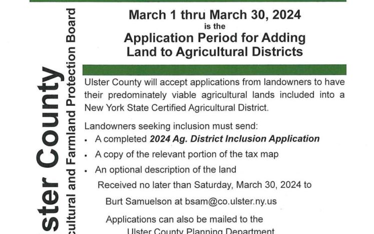 Application period for Agricultural District inclusion is March 1 to 30